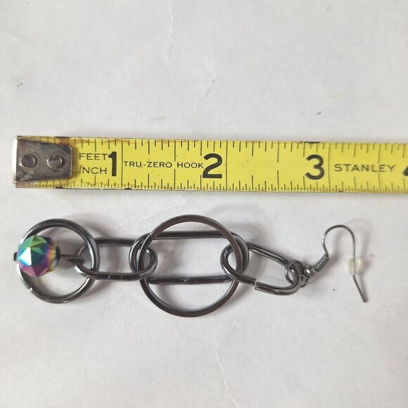 Silver Tone Chain Link Drop Earrings With Iridescent Beads - Picture 4 of 4